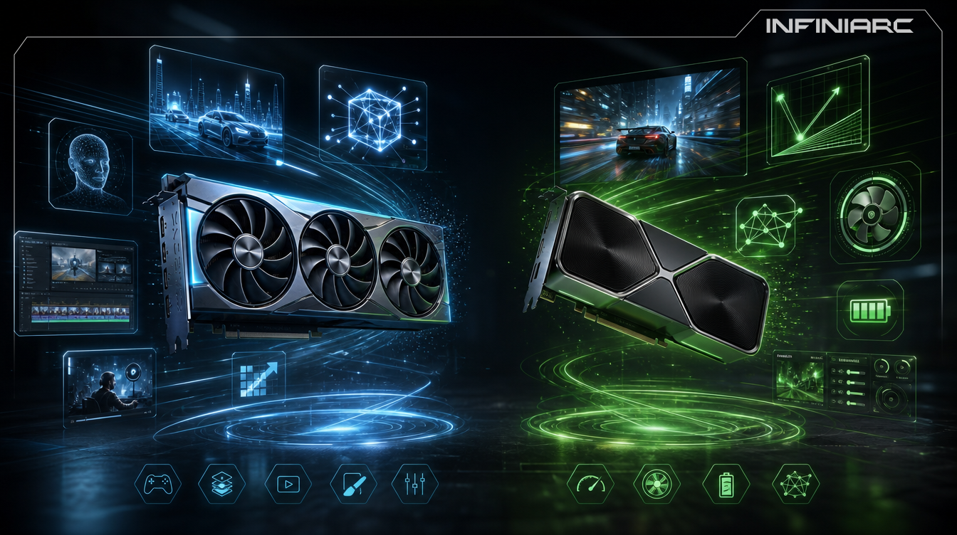 NVIDIA GeForce and AMD Radeon graphics cards side by side
