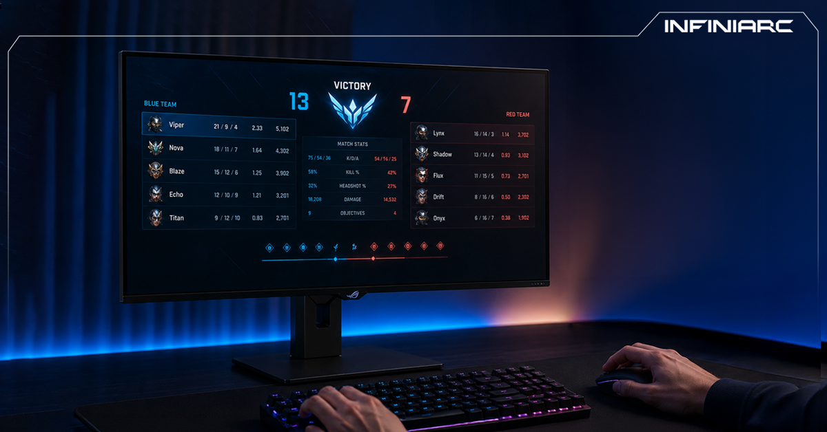 Gaming monitor demonstrating a 1ms response time for smoother gameplay and reduced motion blur in fast-paced games.