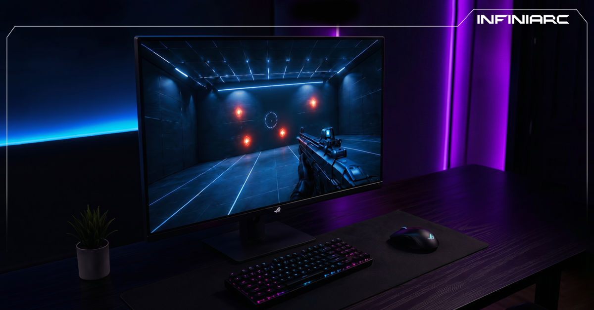 Gaming monitor displaying low response time technology for clearer motion, reduced ghosting, and responsive gameplay.