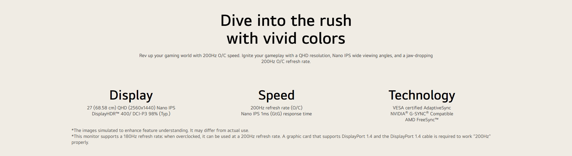 شاشة ألعاب LG UltraGear مقاس 27 بوصة QHD ‎27GS85Q-B (2560×1440) نوع Nano IPS، زمن استجابة 1ms (GtG)، معدل تحديث حتى 200Hz (كسر سرعة)، تدعم DisplayHDR 400