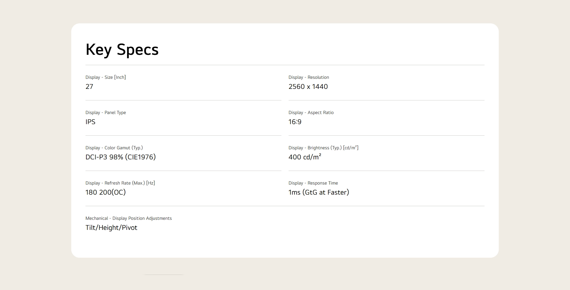 شاشة ألعاب LG UltraGear مقاس 27 بوصة QHD ‎27GS85Q-B (2560×1440) نوع Nano IPS، زمن استجابة 1ms (GtG)، معدل تحديث حتى 200Hz (كسر سرعة)، تدعم DisplayHDR 400