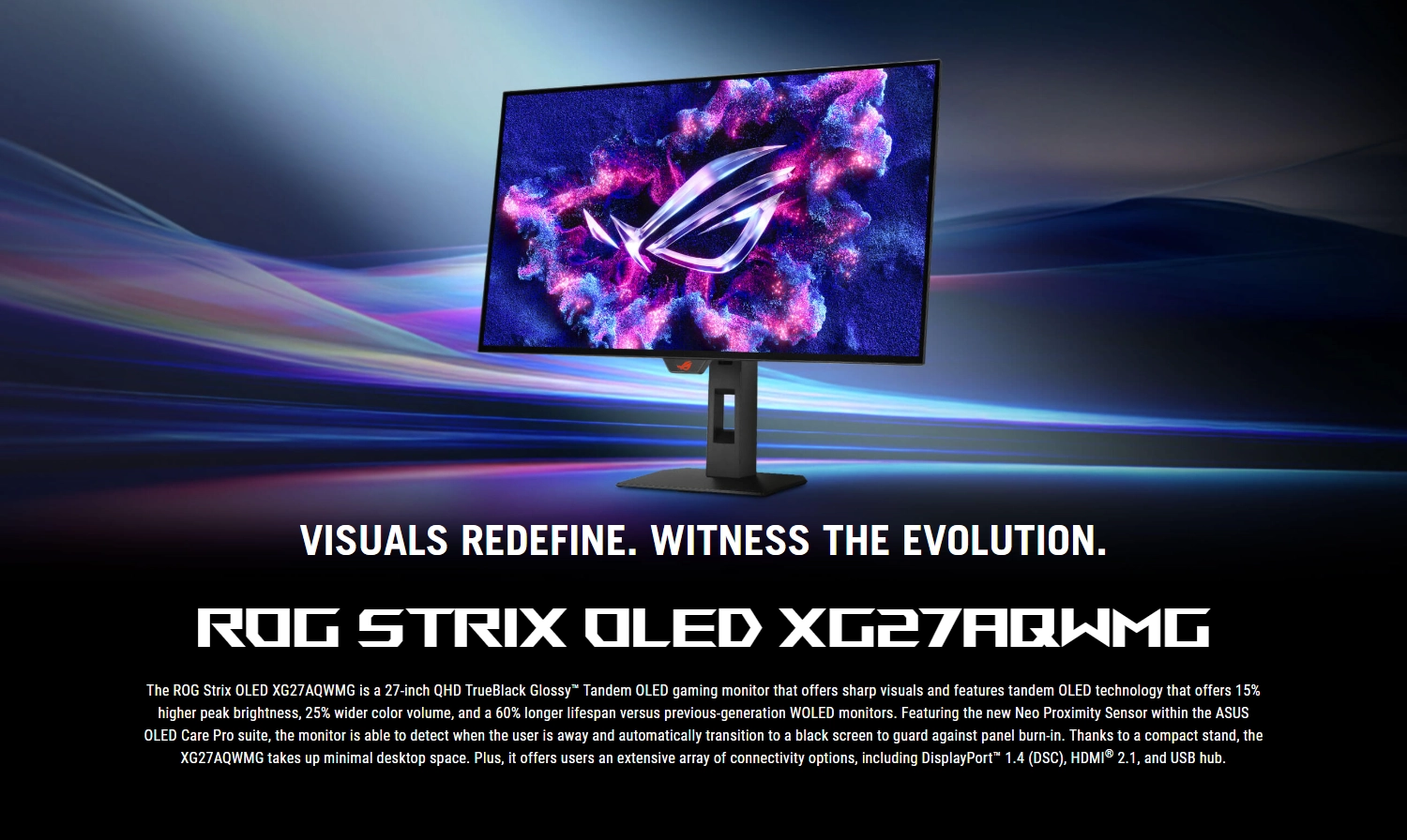 Asus ROG Strix XG27AQWMG, 27" QHD (2560 x 1440) TrueBlack Glossy Tandem OLED, 280Hz, 0.03ms, NVIDIA G-Sync & AMD FreeSync, Black Gaming Monitor - Pre Order