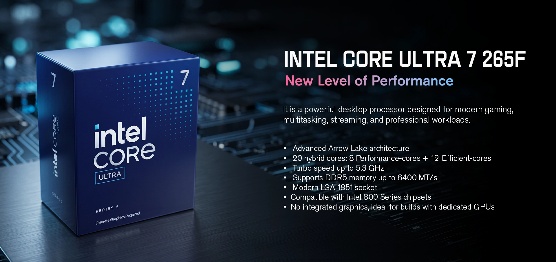 Intel Core Ultra 7 265F Processor — 20 Cores Up to 5.3 GHz