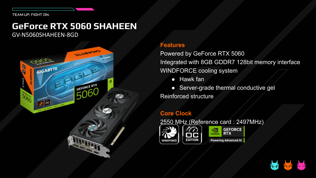 كرت شاشة قيمنق RTX 5060 GPU جيجابايت شاهين إصدار Infiniarc
