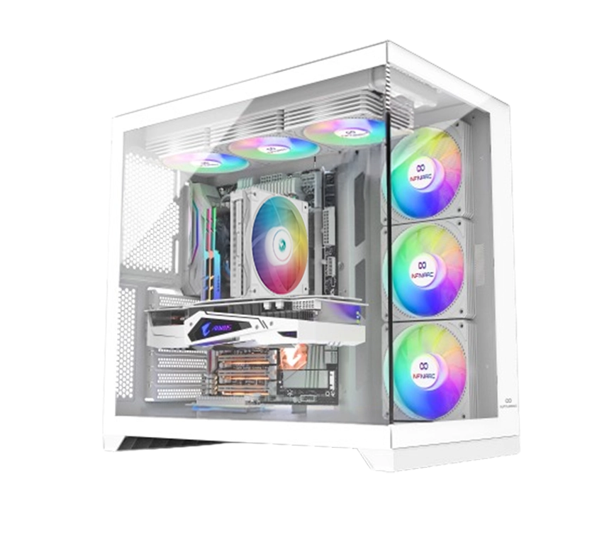 INFINIARC CUBE 2.0 FLOW XL White Gaming Case with 6 Pre-Installed RGB Fans