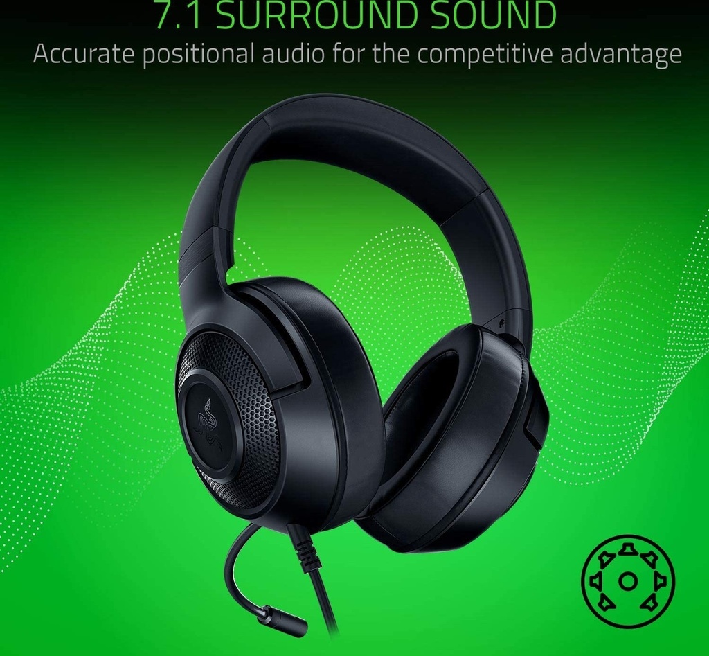 Razer Kraken V3 X Lite, Multi-Platform  Ultralight, 7.1 Surround Sound, 40mm drivers, Black Gaming Headset