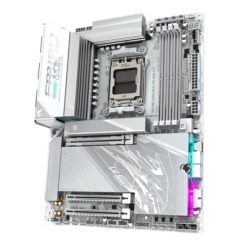 Gigabyte X870E A ELITE X3D ICE, AM5, DDR5 ICE White Motherboard