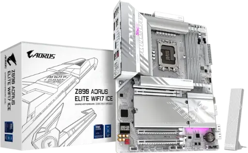 Gigabyte Z890 AORUS ELITE WIFI7 ICE, Intel Ultra DDR5, White Motherboard