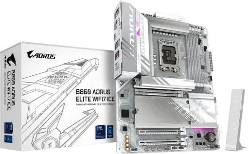 GIGABYTE B860 AORUS ELITE WF7 ICE, Intel Ultra LGA 1851 DDR5 ATX White Motherboard