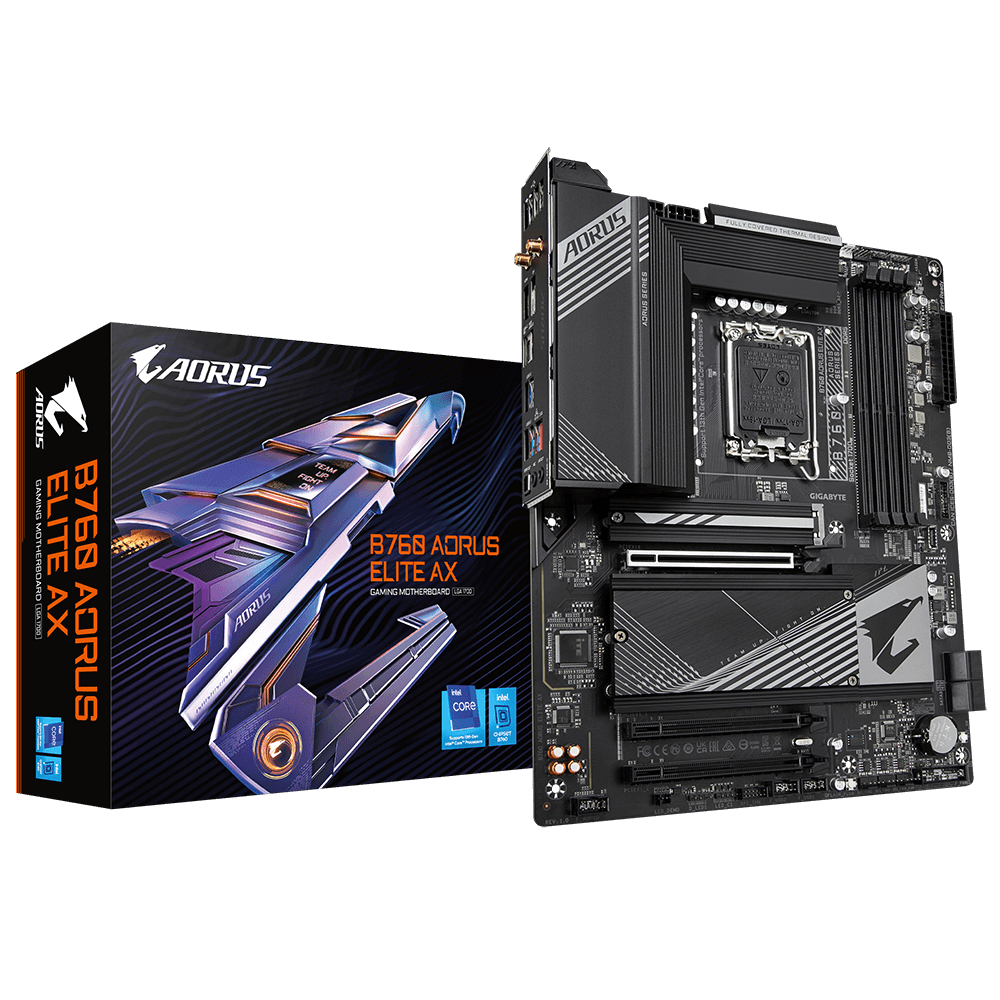GIGABYTE B760 AORUS ELITE AX LGA 1700 Intel B760 ATX Motherboard with DDR5, Triple M.2, PCIe 4.0, USB 3.2 Gen2X2 Type-C, WiFi 6E, 2.5GbE LAN, Q-Flash Plus, PCIe EZ-Latch