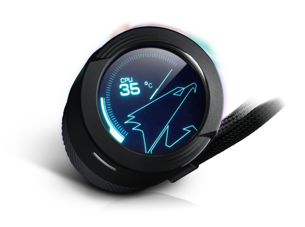 AORUS WATERFORCE X360, 360mm Radiator, Three 120mm Windforce PWM Fans, Fusion 2.0, Advanced RGB Lighting and Control.