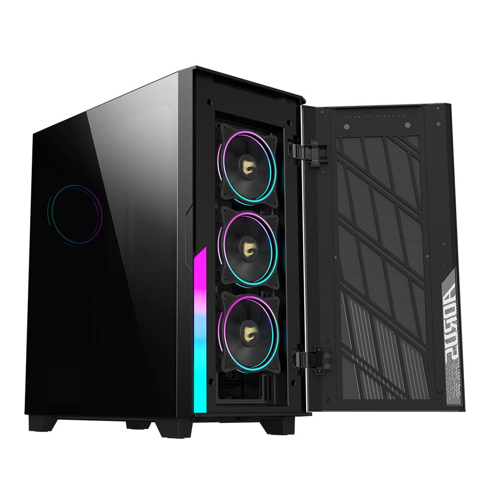 GIGABYTE AORUS C500 GLASS - Black Mid Tower PC Gaming Case, Tempered Glass, USB Type-C, 4x ARBG Fans Included (GB-AC500G ST)