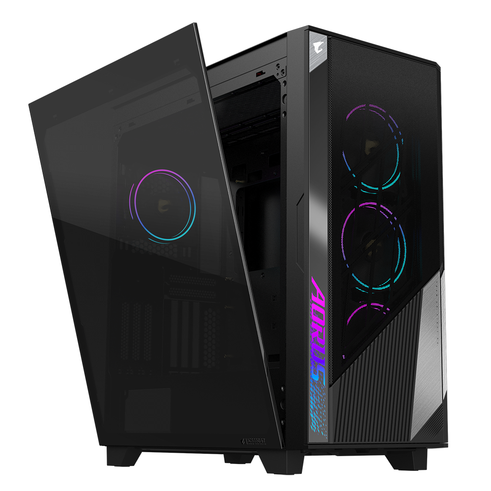 GIGABYTE AORUS C500 GLASS - Black Mid Tower PC Gaming Case, Tempered Glass, USB Type-C, 4x ARBG Fans Included (GB-AC500G ST)