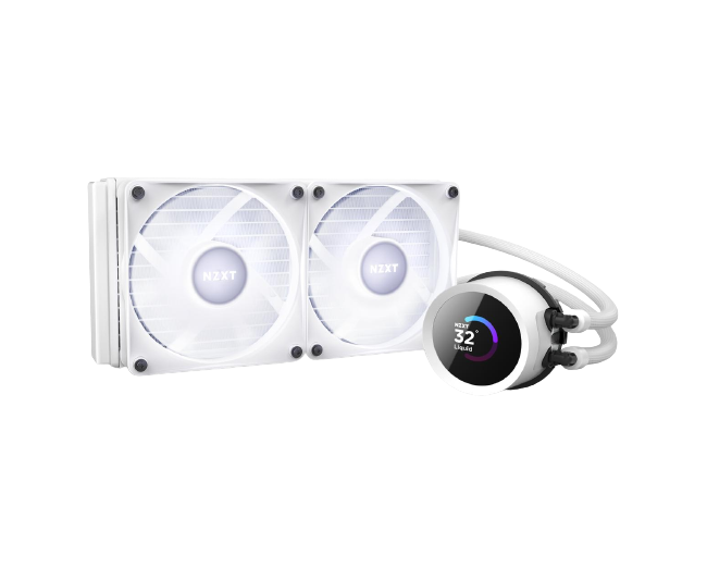 NZXT Kraken RGB 240mm - RL-KR240-W1- AIO RGB CPU Liquid Cooler - LCD Display - 2 x F120RGB Core Fans Radiator Fans White LGA 1700 / AM5 Compatible