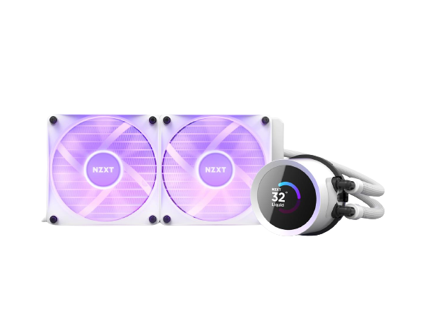 NZXT Kraken RGB 240mm - RL-KR240-W1- AIO RGB CPU Liquid Cooler - LCD Display - 2 x F120RGB Core Fans Radiator Fans White LGA 1700 / AM5 Compatible