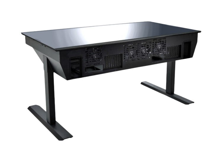Lian Li DK-05FX RGB Dual-System Desk Computer Case, Switchable Glass Tabletop with Window, Liquid Cooling Support, Black