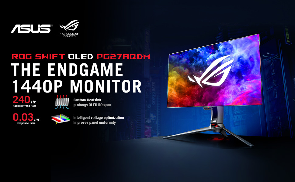 ASUS ROG Swift PG27AQDM 27-inch 1440p OLED, 240 Hz, 0.03ms anti-glare Gaming Monitor