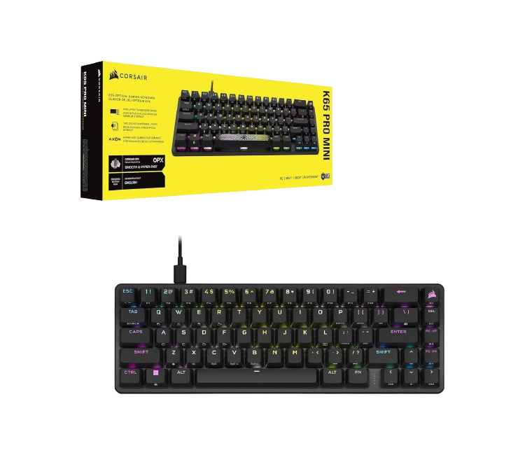 Corsair K65 PRO Mini RGB 65% Optical-Mechanical, OPX Switches, PBT Double-Shot Keycaps Gaming Black Keyboard