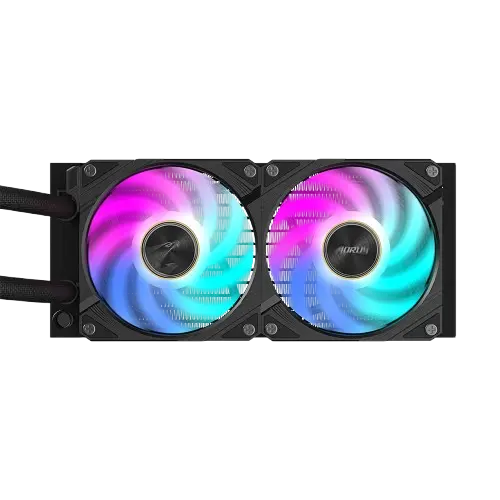 GIGABYTE AORUS WATERFORCE X ii 240, Dual 120mm 240mm, Windforce PWM Fans, Fusion 2.0, Advanced RGB Lighting Control Black Radiator (1).webp