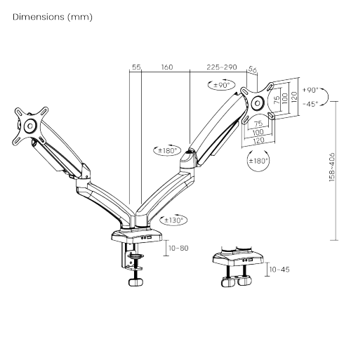 LUMI LEGEND Elegance Dual Screen Mechanical Spring Monitor Arm - White