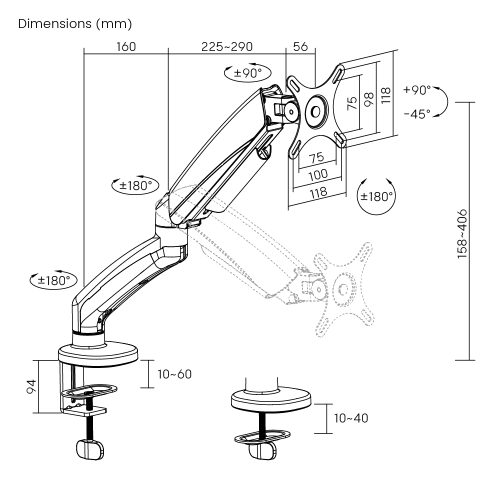 Elegance Single Screen Mechanical Spring Monitor Arm - White