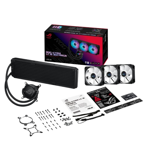 ASUS ROG Strix LC III 360 ARGB liquid CPU cooler, 360mm Radiator, 3x ROG Strix AF-12S ARGB 120mm Fans, Black