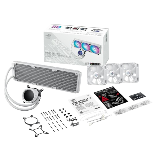 ASUS ROG Strix LC III 360 ARGB White Edition LCD liquid CPU cooler, 360mm Radiator, 3x ROG Strix AF-12S ARGB 120mm Fans