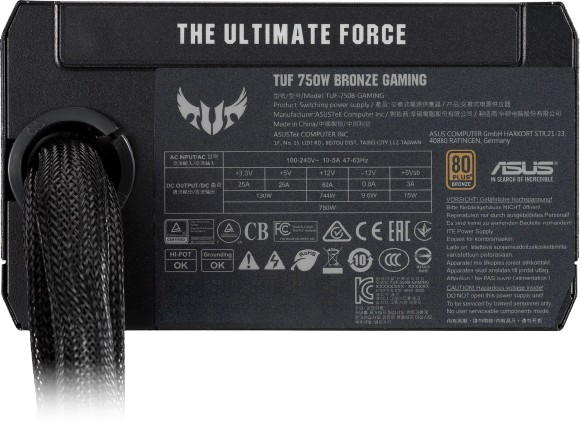 ASUS TUF Gaming 750W 80 Plus Bronze, Dual ball fan bearings PSU