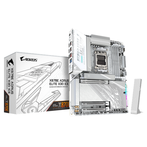 Gigabyte X870E AORUS ELITE X3D ICE, Wi-Fi 7, AM5, ATX DDR5 ICE White Motherboard
