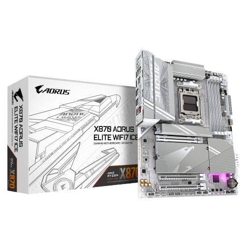 Gigabyte X870 AORUS ELITE ICE, AMD AM5, WIFI7 DDR5 White Motherboard