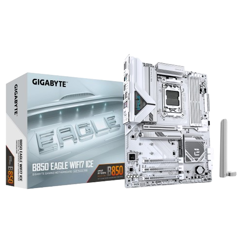 Gigabyte B850 EAGLE WIFI7 ICE, AMD AM5, DDR5 White ATX Motherboard