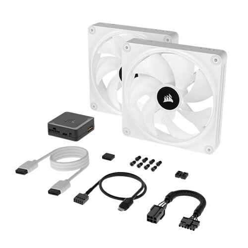 Corsair iCUE LINK QX140 RGB 140mm PWM PC White Dual Fans Starter Kit with iCUE LINK System Hub
