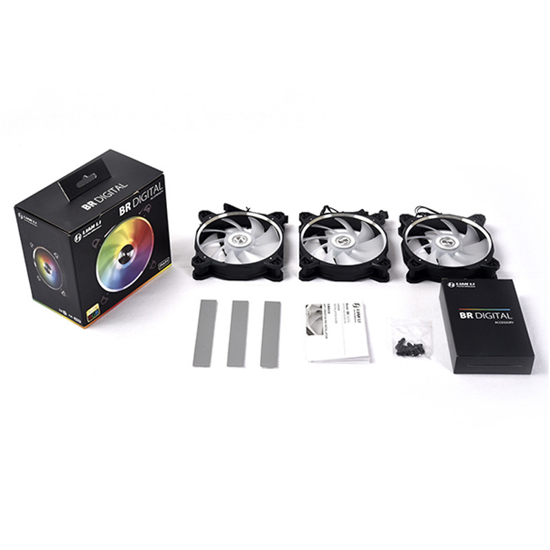 LIAN LI BORA DIGITAL Series RGB BR DIGITAL-3R S, 120mm Addressable RGB LED PWM Fan, 3 FANS Pack - Silver Frame