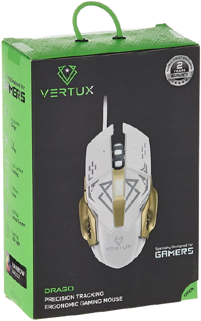Vertux Drago Precision Tracking Ergonomic Gaming Mouse upto 3200 DPI White
