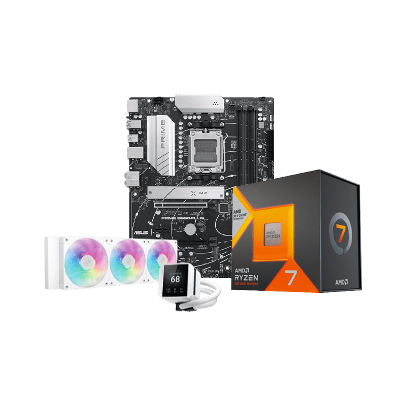 Asus ASUS Prime B650-PLUS-CSM + AMD Ryzen 7 7800x3d (Tray) + MYSTIQUE 360 LCD White Cooler Bundle