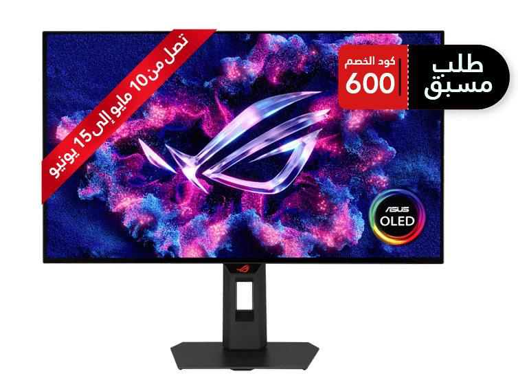 شاشة ألعاب Asus ROG Strix XG27AQWMG مقاس 27 بوصة، بدقة QHD ‏(2560 × 1440)، مزودة بلوحة OLED مزدوجة لامعة (TrueBlack Glossy Tandem)، بمعدل تحديث 280 هرتز، وزمن استجابة 0.03 مللي ثانية، وتدعم تقنيتي NVIDIA G-Sync و AMD FreeSync، باللون الأسود.  - طلب مسبق 