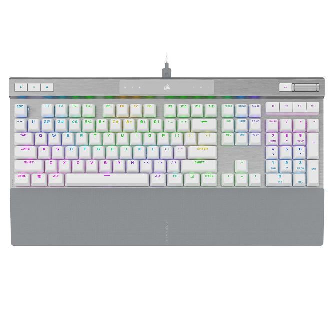 كيبورد ألعاب كورسير K70 برو RGB مع مفاتيح بصرية ميكانيكية (Optical-Mechanical)، مفاتيح PBT دوبل شوت برو، باللون الأبيض.