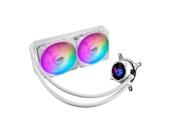 مبرد مائي ASUS ROG STRIX LC 240 RGB White Edition، لون أبيض، مع إضاءة RGB.