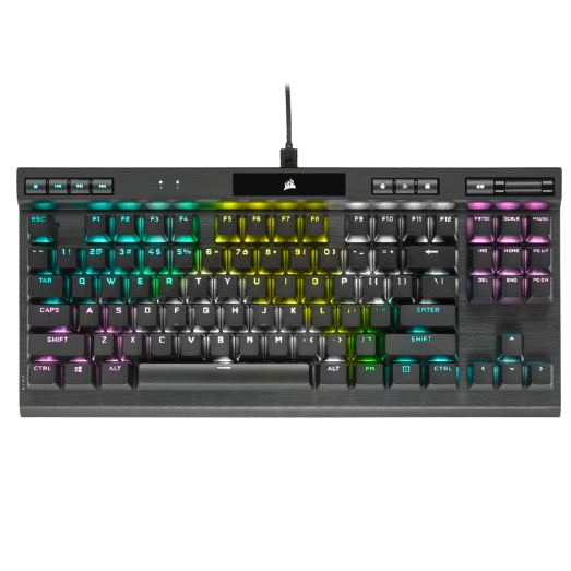 كيبورد ألعاب ميكانيكي كورسير K70 RGB TKL من سلسلة البطل، مزود بمفاتيح تشيري إم إكس ريد (CHERRY MX Red).