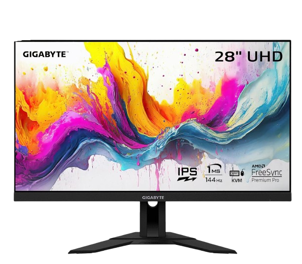 شاشة ألعاب جيجابايت M28U مقاس 28 بوصة، دقة فور كي الترا إتش دي (3840×2160 UHD)، معدل تحديث 144 هرتز، لوحة آي بي إس (IPS).