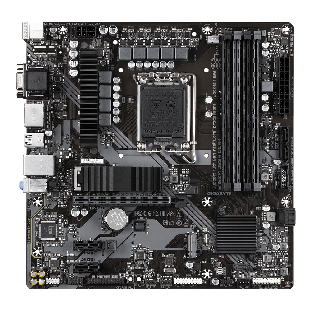 Gigabyte B760M DS3H DDR4 LGA 1700 Intel B760 M-ATX Motherboard with DDR4, Dual M.2, PCIe 4.0, USB 3.2 Gen 2 Type-C, 2.5GbE LAN, Q-Flash Plus, PCIe EZ-Latch