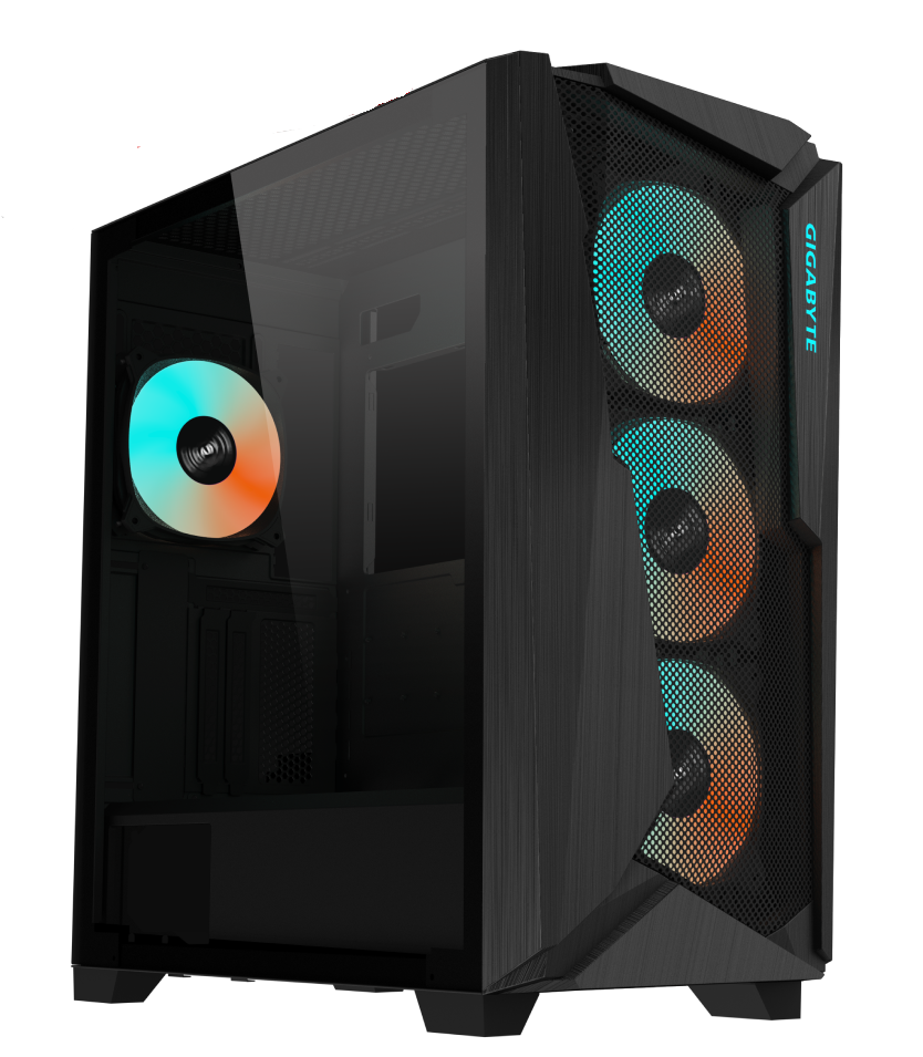 كيس ألعاب Gigabyte C301 GLASS باللون الأسود، بحجم Mid Tower، مع زجاج مقوّى، منفذ USB Type-C، ومزوّد بـ 4 مراوح ARGB مرفقة