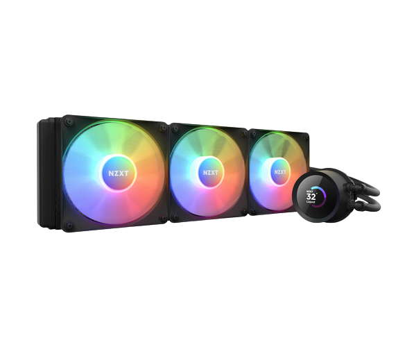 مبرد معالج مائي NZXT Kraken RGB مقاس 360 مم مع شاشة LCD وثلاث مراوح F120 RGB Core – رادياتير باللون الأسود