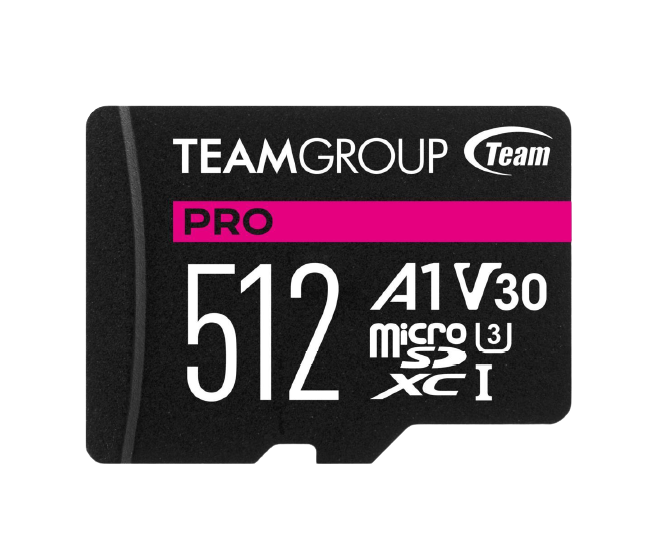 TEAM GROUP PRO V30 MICROSDXC MEMORY CARD 512GB, R/W (MAX) 100MB/S 90M (TPUSDX512GIV30A1P03)