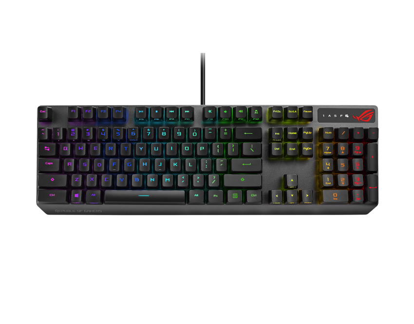 لوحة مفاتيح الألعاب ASUS XA05 ROG Strix Scope RX RGB مقاومة للماء بمفاتيح حمراء (عربي) – سوداء