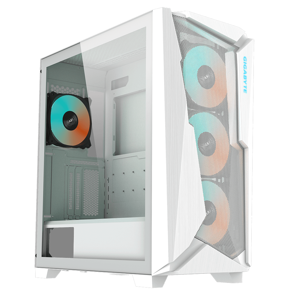 Gigabyte C301 GLASS - WHITE Mid Tower, Tempered Glass, USB Type-C, 4x ARBG Fans Included, PC Gaming Case - GB-C301GW
