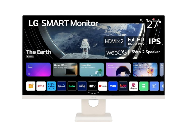 LG 27-inch Smart FHD IPS, HDR10, Airplay 2, Screen Share, Bluetooth, 5Wx2 Stereo Speaker, WHITE Monitor