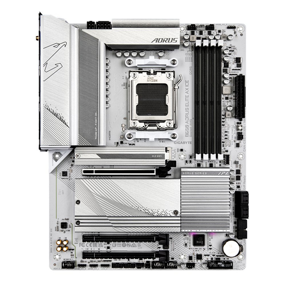 GIGABYTE B650 AORUS Elite AX ICE AM5, DDR5, 4 M.2 WiFi 6E, Snow White ATX Motherboard