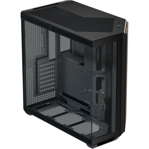 APNX V1، هيكل كمبيوتر (كيس) ميد تاور بتصميم ثنائي الغرف (Dual-Chamber)، لون أسود مع لمسة خشبية