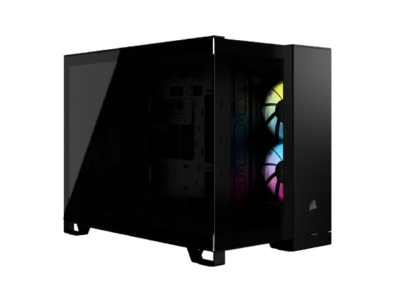 Corsair iCUE LINK 2500X RGB، كيس أسود Micro-ATX  مع إضاءة  بتصميم مزدوج الحجراتRGB.